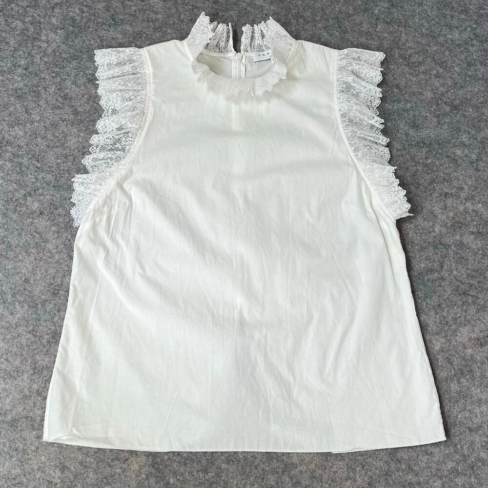 Sandro White Lace-Trim Sleeveless Blouse
